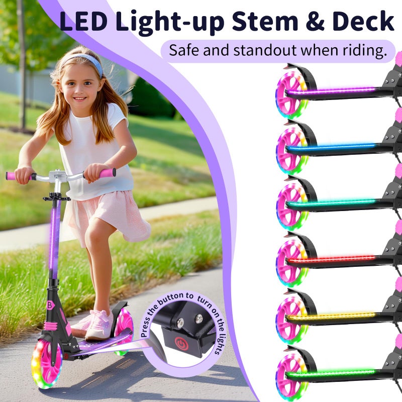 BELEEV V8 Scooters for Kids Ages 6+ with Light-Up Wheel & Stem & Deck, 2 Wheel Folding Scooter for Adults Teens, 4 Adjustable Height, Lightweight Sport Commuter Scooter, up to 220lbs (Galaxy Purple) - Image 2