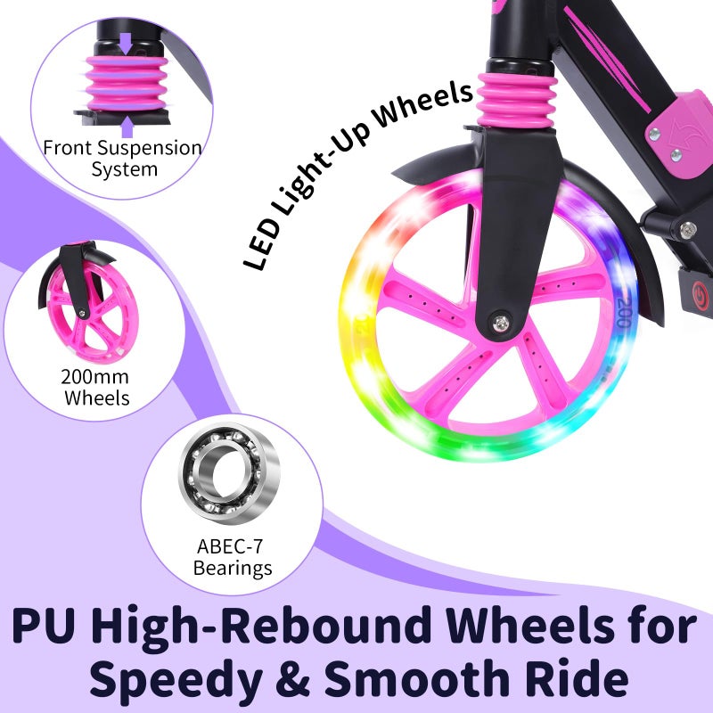 BELEEV V8 Scooters for Kids Ages 6+ with Light-Up Wheel & Stem & Deck, 2 Wheel Folding Scooter for Adults Teens, 4 Adjustable Height, Lightweight Sport Commuter Scooter, up to 220lbs (Galaxy Purple) - Image 3