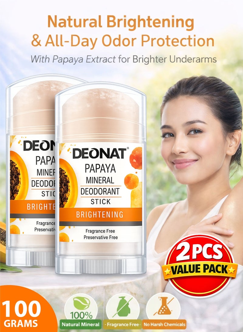 ديونات مزيل عرق معدني بالبابايا 100 جرام تفتيح طبيعي حجر الشبة خالي من المواد الكيميائية خالي من العطور والمواد الحافظة حماية طويلة من التعرق والرائحة تفتيح تحت الإبط للرجال والنساء عبوة مزدوجة 2 قطعة - Image 1