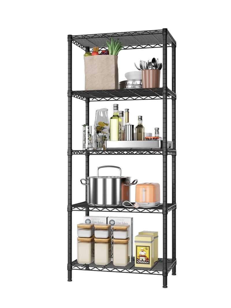 SINGAYE 5 Tier Storage Shelves Wire Shelving Unit Shelve Metal Kitchen Laundry Room Organization Home Pantry Closet Bathroom Organizers Garage Rack Estantes para Cocina 14 D x 24 W x 595 H Black