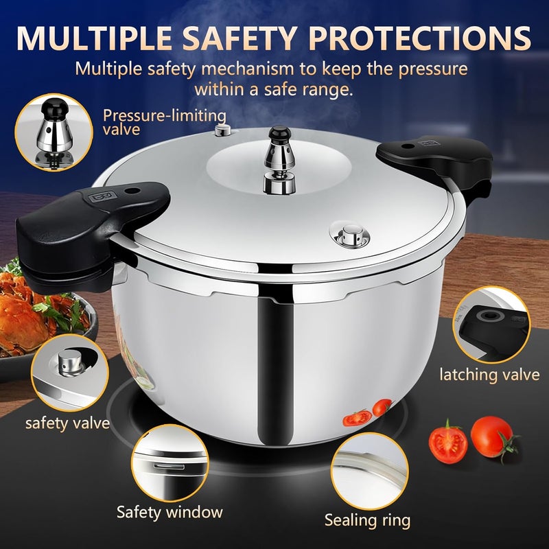 Peterboo Stainless Steel Pressure Cooker 12 quart Peterboo Induction Compatible Thickened Pressure Cooker with Spring Valve Safeguard Devices, Compatible with Gas & Induction Cooker 8-12 people Use - Image 2