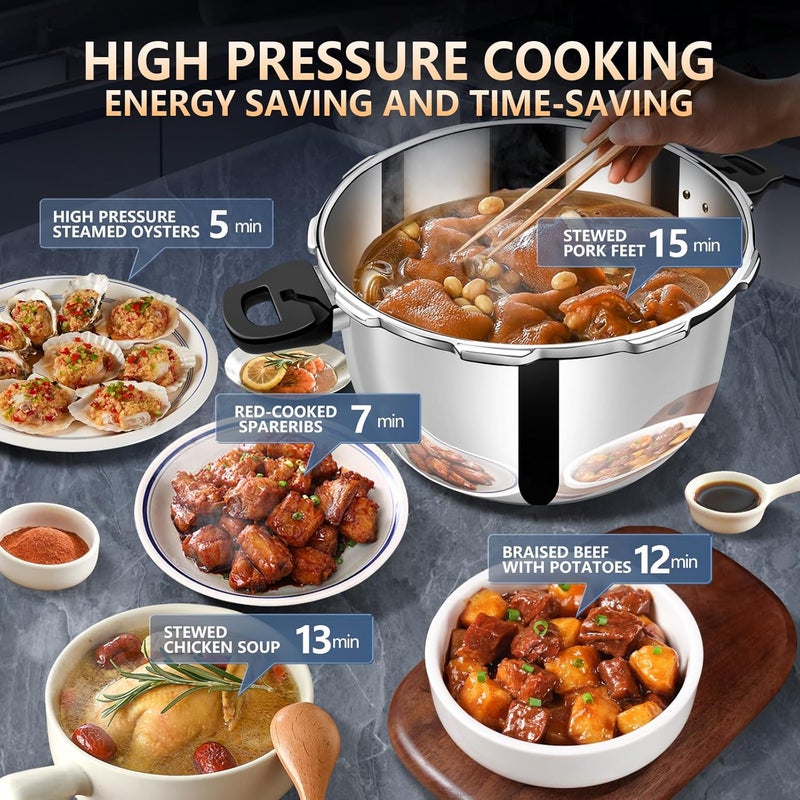 Peterboo Stainless Steel Pressure Cooker 12 quart Peterboo Induction Compatible Thickened Pressure Cooker with Spring Valve Safeguard Devices, Compatible with Gas & Induction Cooker 8-12 people Use - Image 5