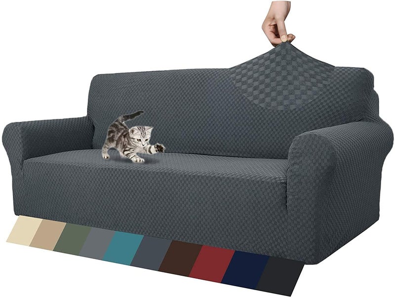 MAXIJIN Newest Jacquard Sofa Covers for 3 Seater Super Stretch Non Slip Couch Cover for Dogs Pet Friendly 1Piece Elastic Furniture Protector Sofa Slipcovers 3 Seater Dark Grey