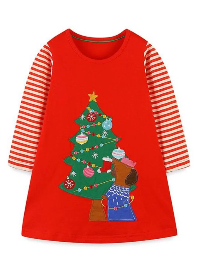 يونيكي Red A-Line Crew Neck Printed Dress
