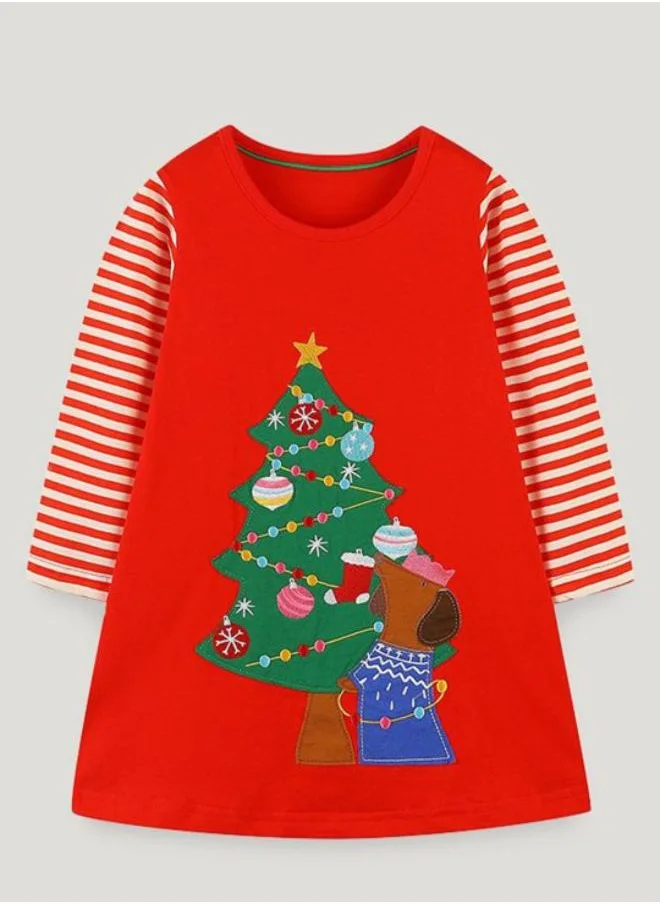 يونيكي Red A-Line Crew Neck Printed Dress