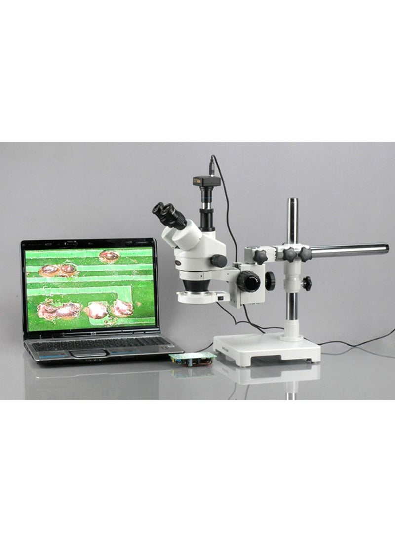 AmScope AmScope SM3TZZ54S Professional Trinocular Stereo Zoom Microscope WH10x and WH20x Eyepieces 35X180X Magnification 07X45X Zoom Objective 54Bulb LED Light SingleArm Boom Stand 110V240V Includes 05X and 20X Barlow Lenses  - Image 3