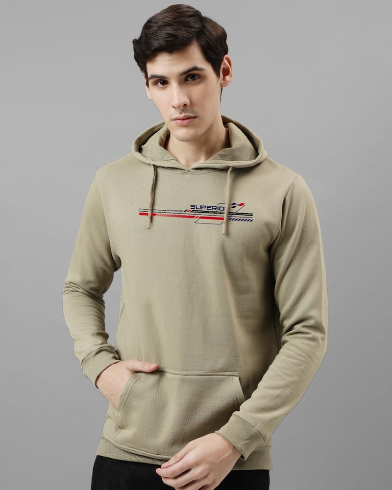 ADRO Men's Cotton Blend Neck Hooded Sweatshirt (H24-RAC-BE_Beige - Image 3