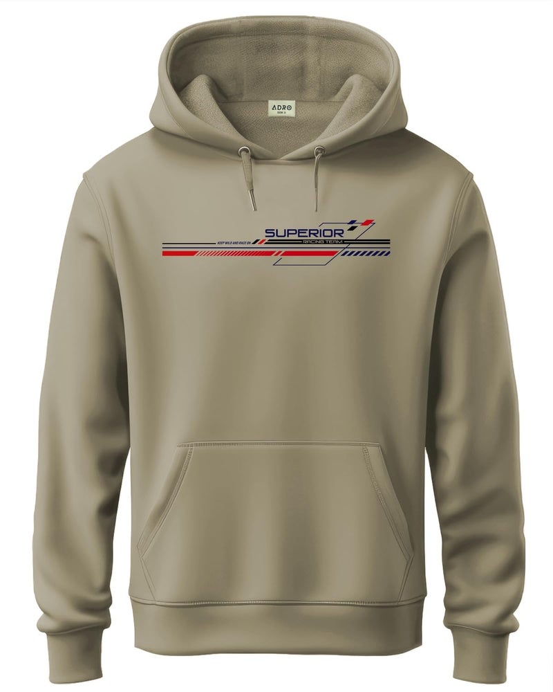 ADRO Men's Cotton Blend Neck Hooded Sweatshirt (H24-RAC-BE_Beige - Image 1