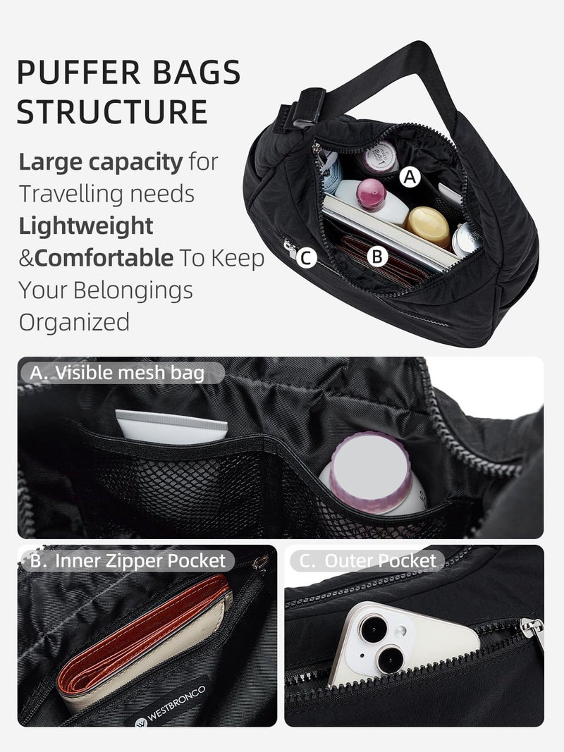 WESTBRONCO Small Puffer Crescent Shoulder Bag for Women, Nylon Quilted Shoulder Purses, Puffy Handbags with Adjustable Strap - Image 4