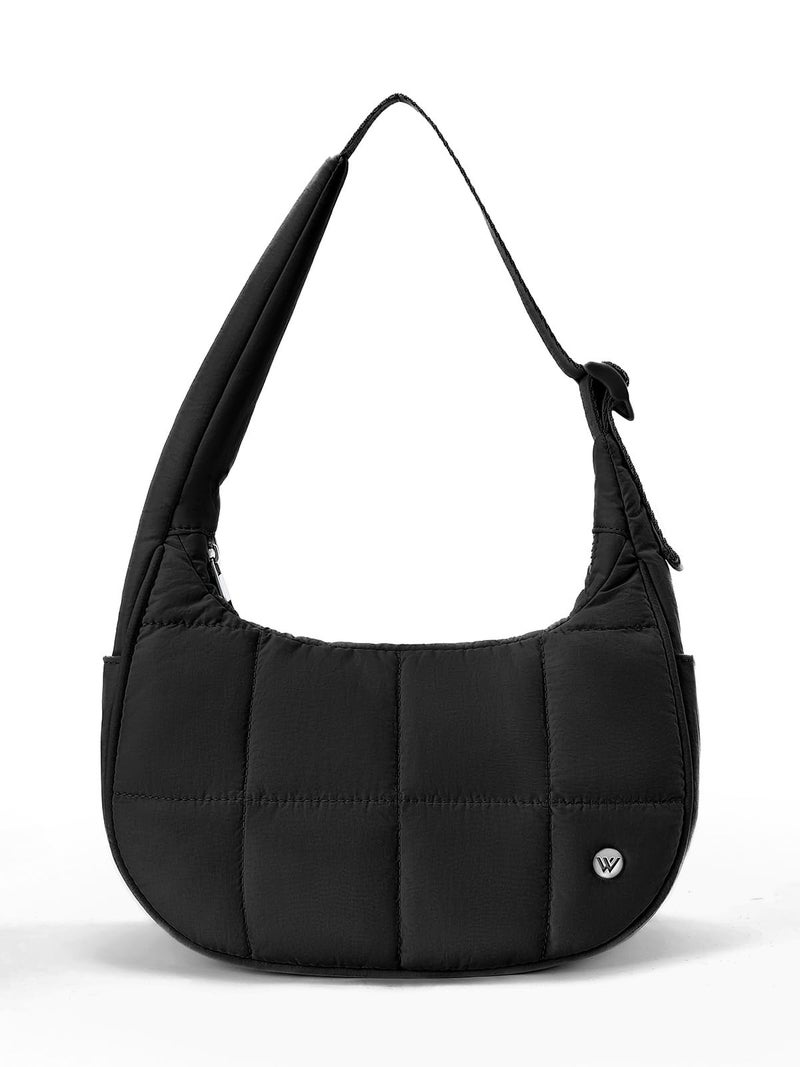 WESTBRONCO Small Puffer Crescent Shoulder Bag for Women, Nylon Quilted Shoulder Purses, Puffy Handbags with Adjustable Strap - Image 1