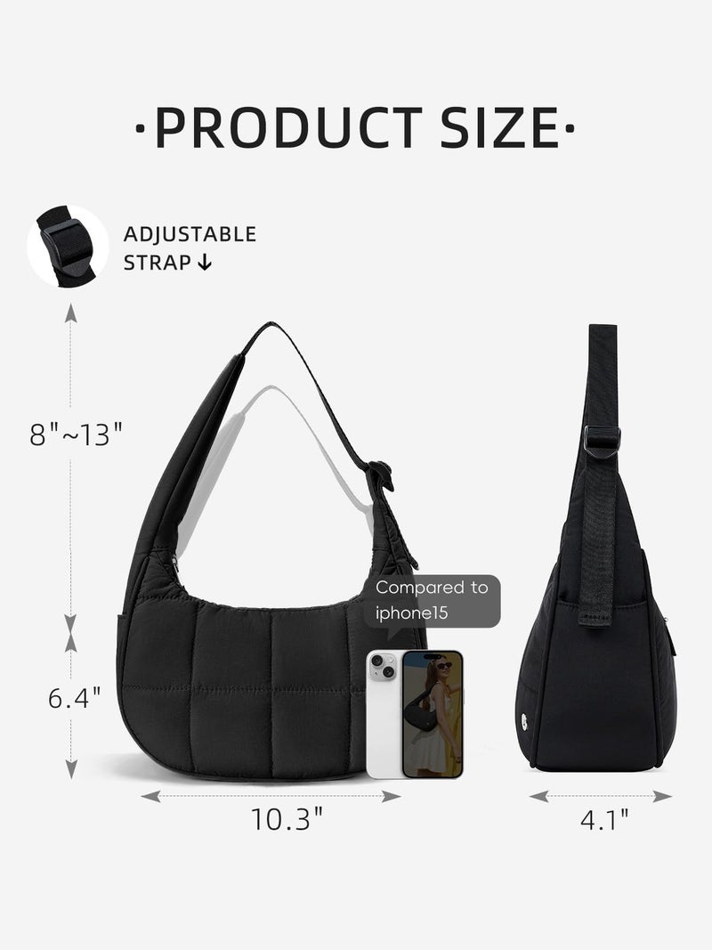 WESTBRONCO Small Puffer Crescent Shoulder Bag for Women, Nylon Quilted Shoulder Purses, Puffy Handbags with Adjustable Strap - Image 3