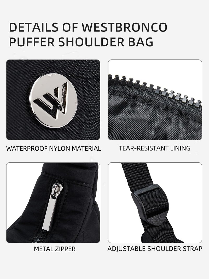 WESTBRONCO Small Puffer Crescent Shoulder Bag for Women, Nylon Quilted Shoulder Purses, Puffy Handbags with Adjustable Strap - Image 5