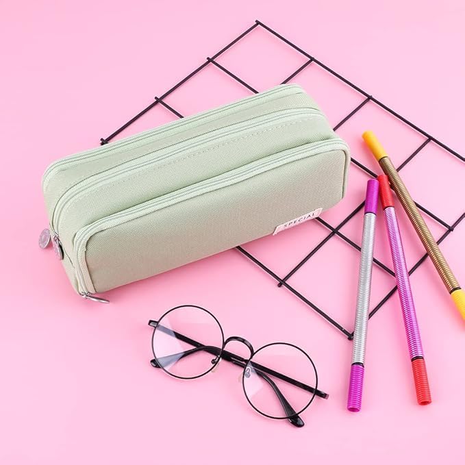 LABUK Large Capacity Pencil Case Pouch, Cute Aesthetic Big Capacity Zipper Cases Pen Portable Office Stationery Makeup Bag, Desk Organizer for College Adults Women Men (Specail- Green Pista/1) - Image 4