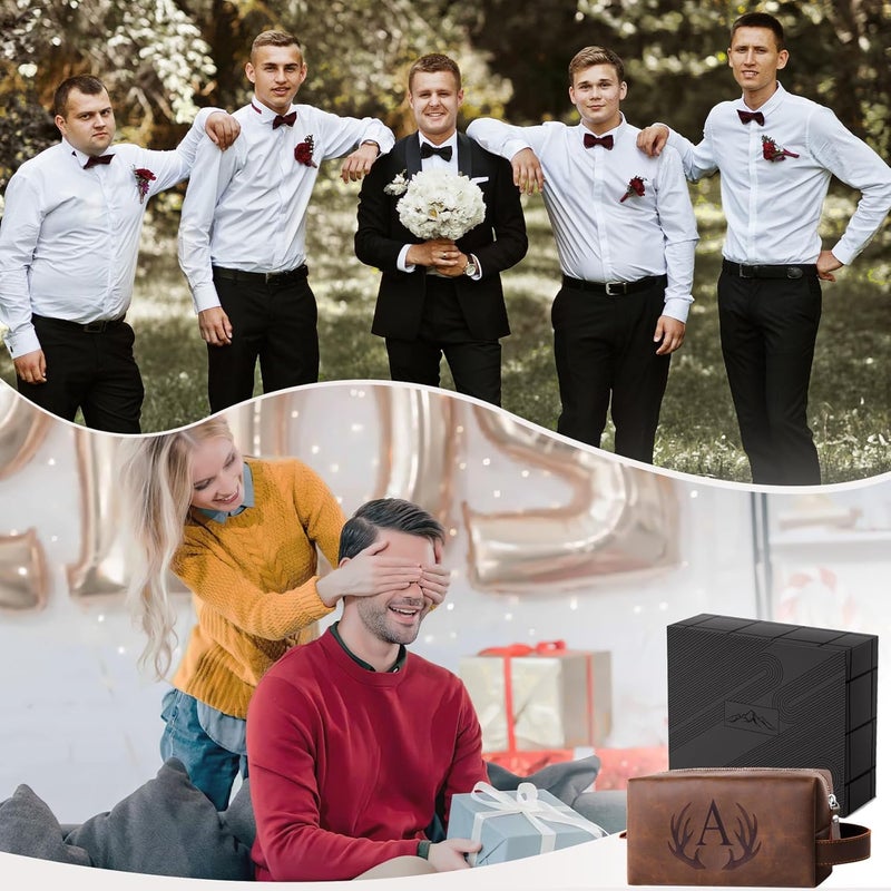 Aganmi Unique Fathers Day Birthday Gifts Engraved Initial Travel Toiletry Bag for Men Personalized PU Leather Waterproof Shaving Bag for Toiletries Accessories Travel Essentials for Him (J) - Image 2