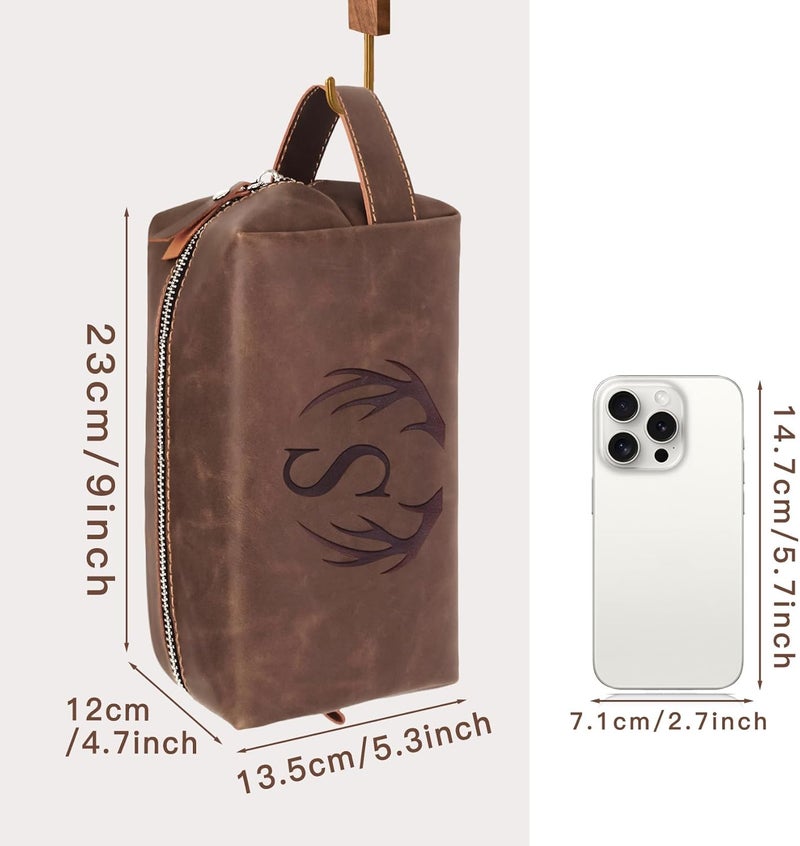 Aganmi Unique Fathers Day Birthday Gifts Engraved Initial Travel Toiletry Bag for Men Personalized PU Leather Waterproof Shaving Bag for Toiletries Accessories Travel Essentials for Him (J) - Image 5