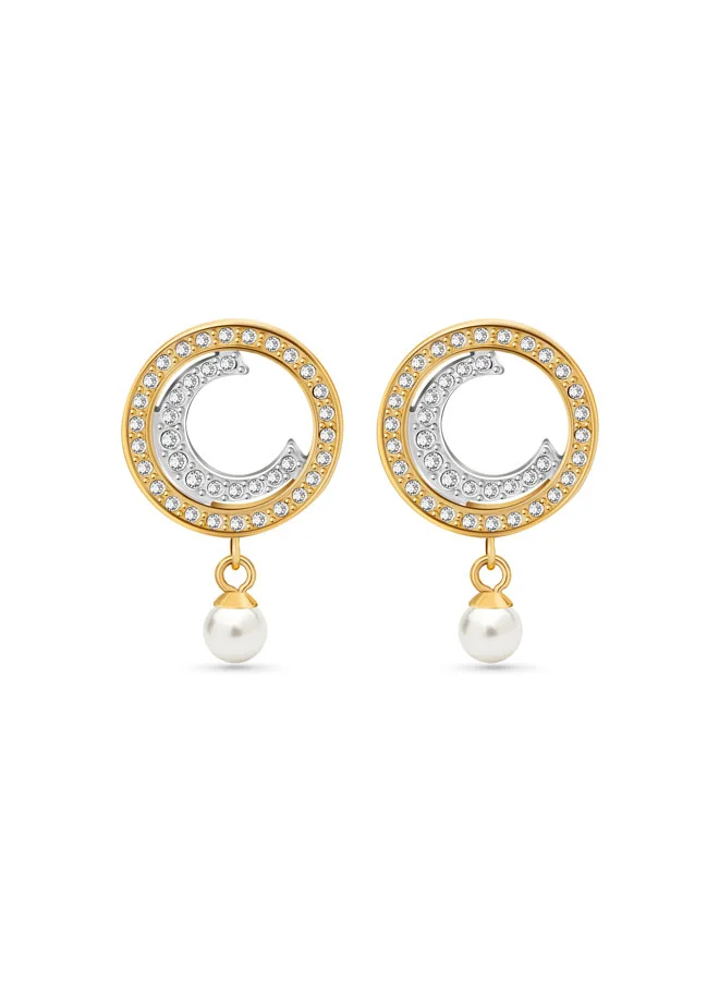 CERRUTI 1881 Cristales Earrings with Crystal-Embedded "C" Motif, Gold-Plated Ring, and Timeless Luxury Design