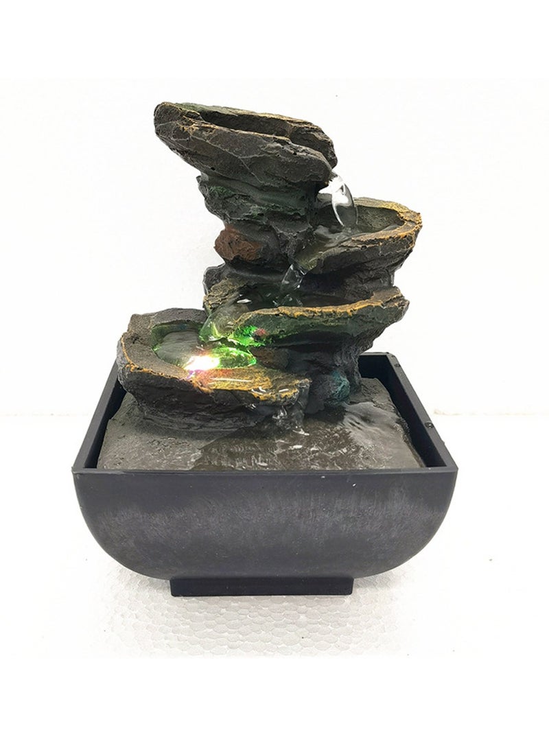 SYOSI Tabletop Fountain Waterfall Meditation Function with LED Light 4 Tier Rock Indoor Zen Relaxation Desktop for Home Decoration  - Image 1