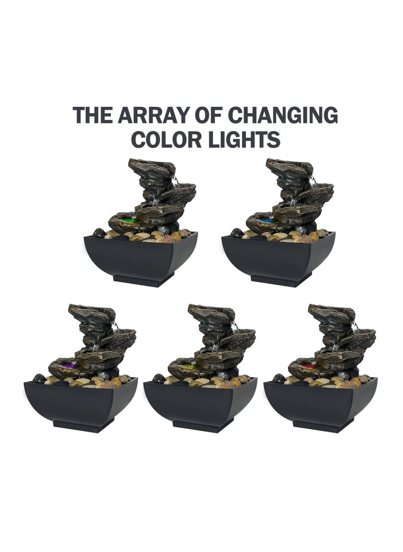 SYOSI Tabletop Fountain Waterfall Meditation Function with LED Light 4 Tier Rock Indoor Zen Relaxation Desktop for Home Decoration  - Image 4