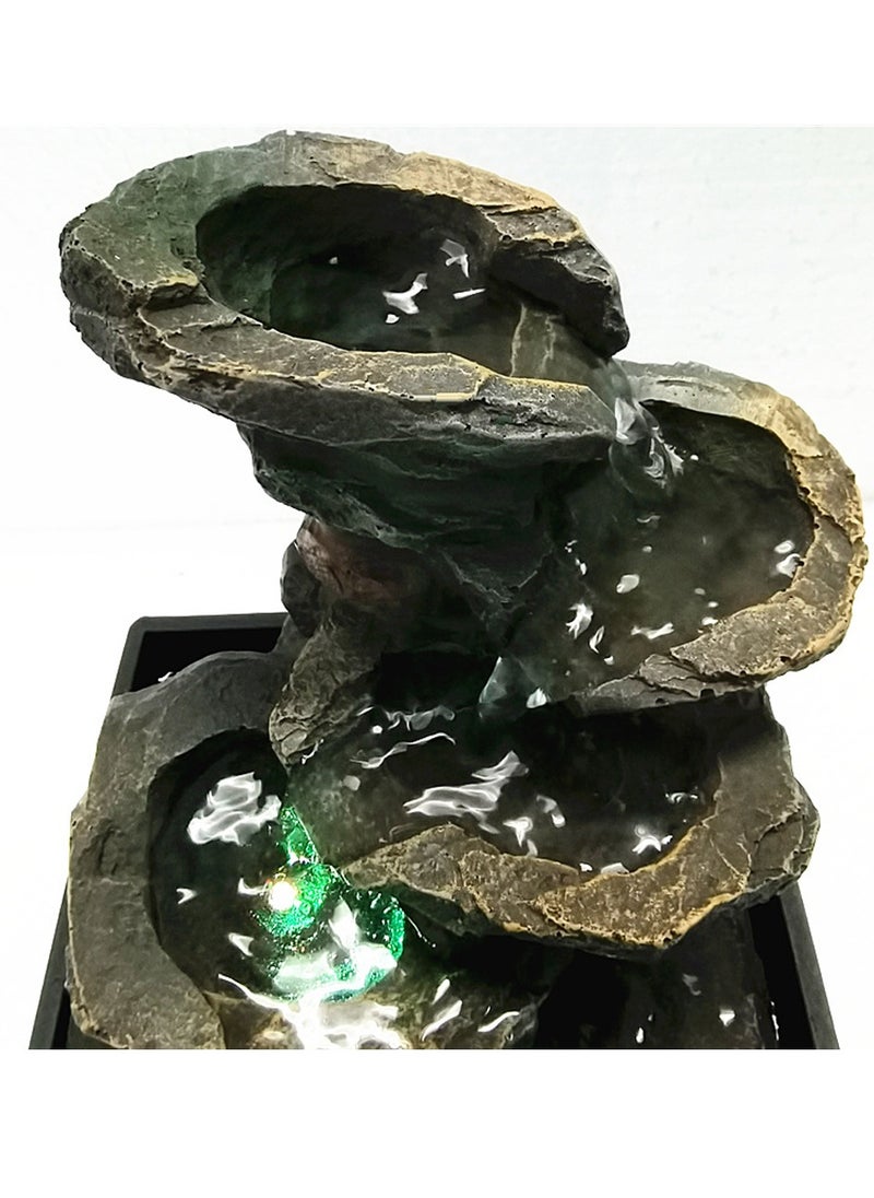 SYOSI Tabletop Fountain Waterfall Meditation Function with LED Light 4 Tier Rock Indoor Zen Relaxation Desktop for Home Decoration  - Image 5