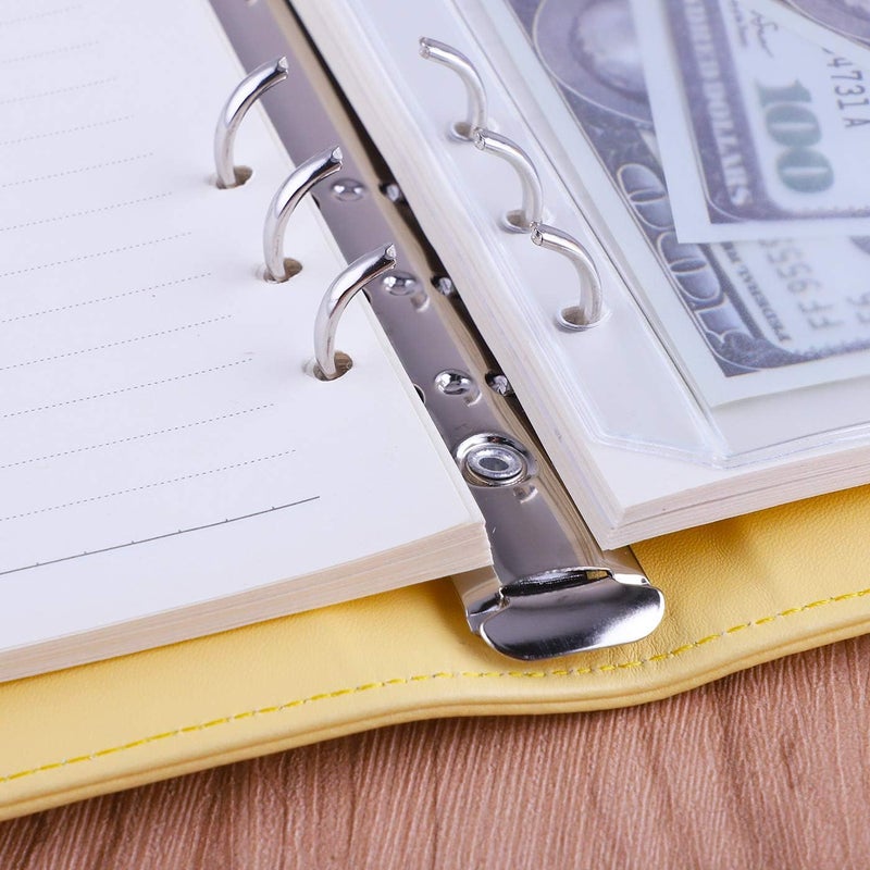 Antner A5 Notebook Binder 6 Ring Refillable Budget Planner Cover for Cash Organizer, PU Leather Aesthetic Photocard Holder Loose Leaf Small Binder with Magnetic Buckle for A5 Planner Inserts, Yellow - Image 5