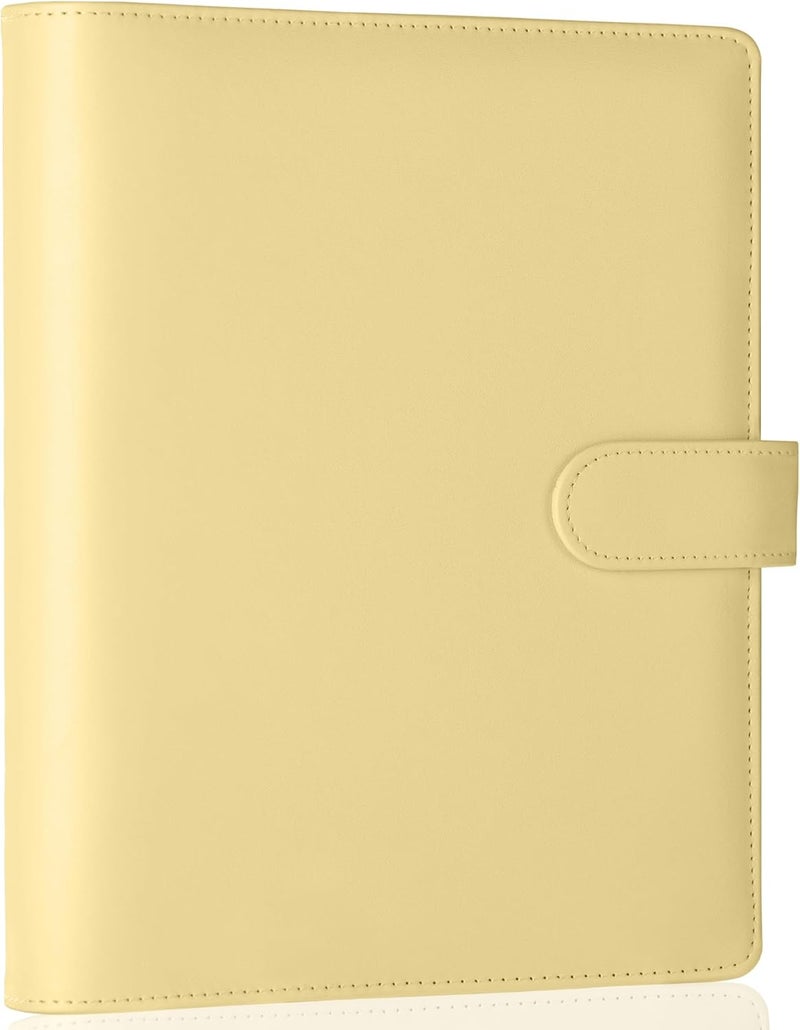 Antner A5 Notebook Binder 6 Ring Refillable Budget Planner Cover for Cash Organizer, PU Leather Aesthetic Photocard Holder Loose Leaf Small Binder with Magnetic Buckle for A5 Planner Inserts, Yellow - Image 1