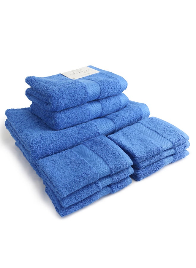 White Rose 10 Pcs MATRIX Dyed Towel set 500 GSM 100% Cotton Terry Zic Zac Border 2 Bath Towel (70x140) cm, 2 Hand Towel (50x90) cm, & 6 Face Towel (33x33) cm Soft Feel Highly Absorbent Dark Blue Color  - Image 5
