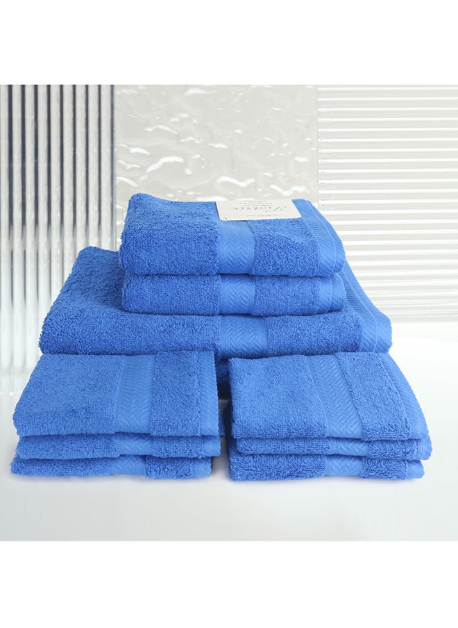 White Rose 10 Pcs MATRIX Dyed Towel set 500 GSM 100% Cotton Terry Zic Zac Border 2 Bath Towel (70x140) cm, 2 Hand Towel (50x90) cm, & 6 Face Towel (33x33) cm Soft Feel Highly Absorbent Dark Blue Color  - Image 3