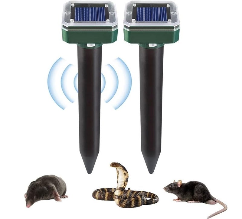 Clefairy Solar Powered Rodent Repellent 2 Pcs Ultrasonic Rodent Repeller Sonic Anti-Rat Device for Outdoor Lawn Garden Yard Get rid of Gophers mice Moles Snakes and Rodents - Image 1
