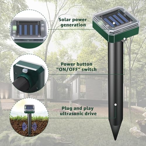 Clefairy Solar Powered Rodent Repellent 2 Pcs Ultrasonic Rodent Repeller Sonic Anti-Rat Device for Outdoor Lawn Garden Yard Get rid of Gophers mice Moles Snakes and Rodents - Image 2