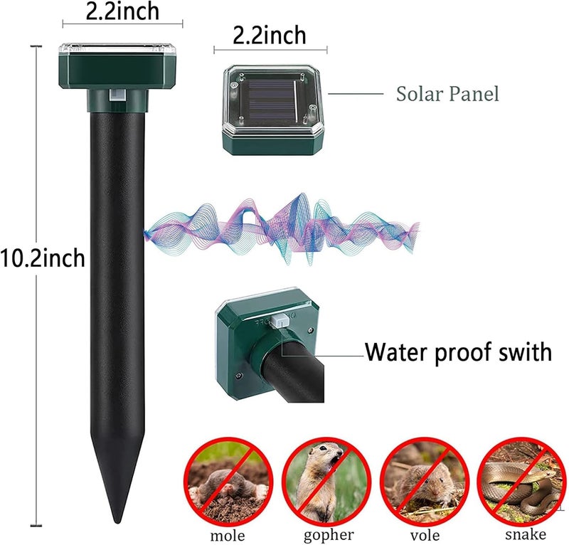 Clefairy Solar Powered Rodent Repellent 2 Pcs Ultrasonic Rodent Repeller Sonic Anti-Rat Device for Outdoor Lawn Garden Yard Get rid of Gophers mice Moles Snakes and Rodents - Image 5