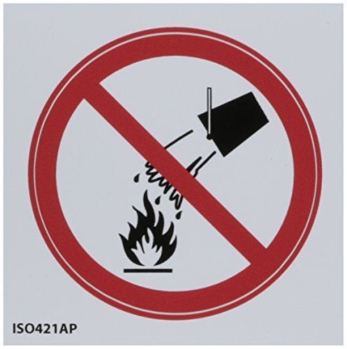 NMC ISO421AP Do Not Extinguish with Water ISO Label with Graphic, 4" Diameter, Pressure Sensitive Vinyl, Red/Black on White - Image 1