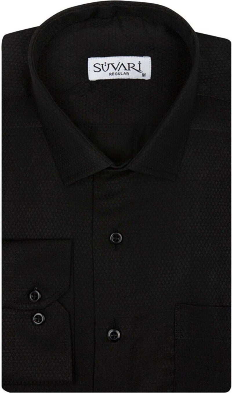 Süvari Classics Relaxed Fit Special Black Armure Patterned Pocket Shirt