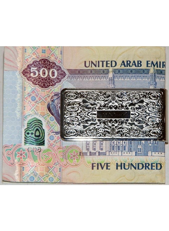Unisex Money Card Clip, Metal Shiny Chrome Finish with Diamond Cut Engraving - Image 3