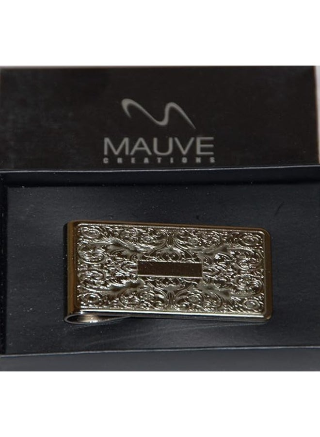 Unisex Money Card Clip, Metal Shiny Chrome Finish with Diamond Cut Engraving - Image 2