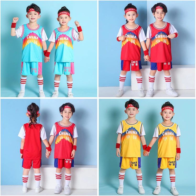Children'S Basketball Clothes Suit Boys Summer Kindergarten Baby Performance Costume Girls Elementary School Students Training Blue Jersey - Image 3