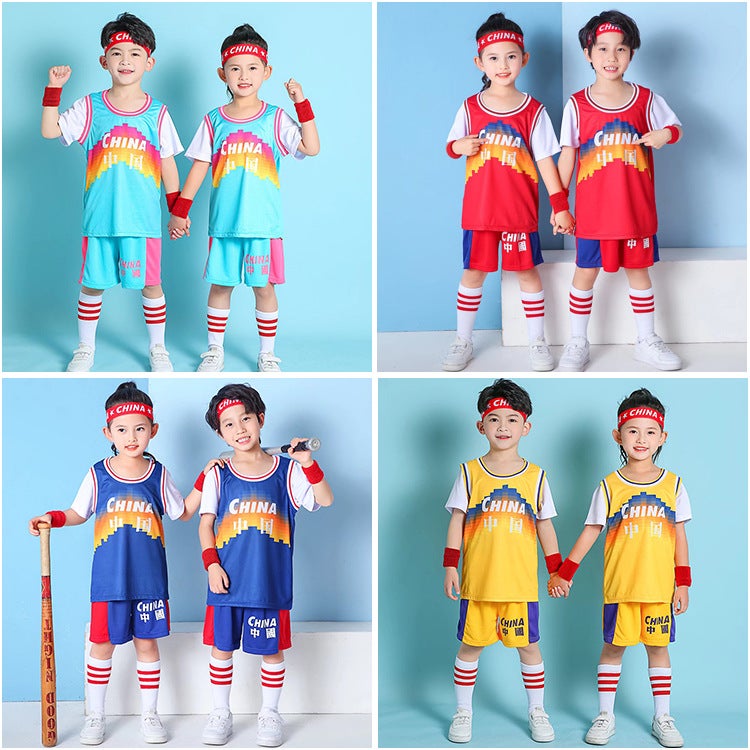 Children'S Basketball Clothes Suit Boys Summer Kindergarten Baby Performance Costume Girls Elementary School Students Training Blue Jersey - Image 2
