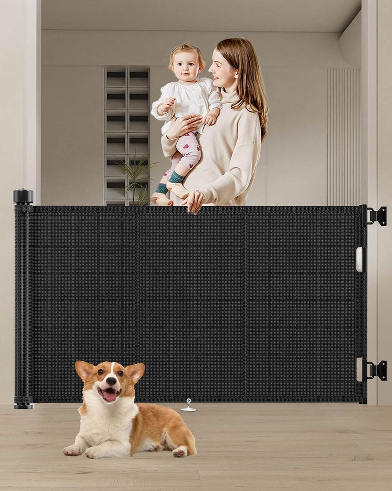 Miumoon 71 inch Retractable Baby Gates 34 inch Tall, Retractable Gate with Reinforced Strip Design to Prevent Crawling Through, 6 FT Retractable Dog Gate for Stairs, Doorways, Hallways, Indoor/Outdoor - Image 1