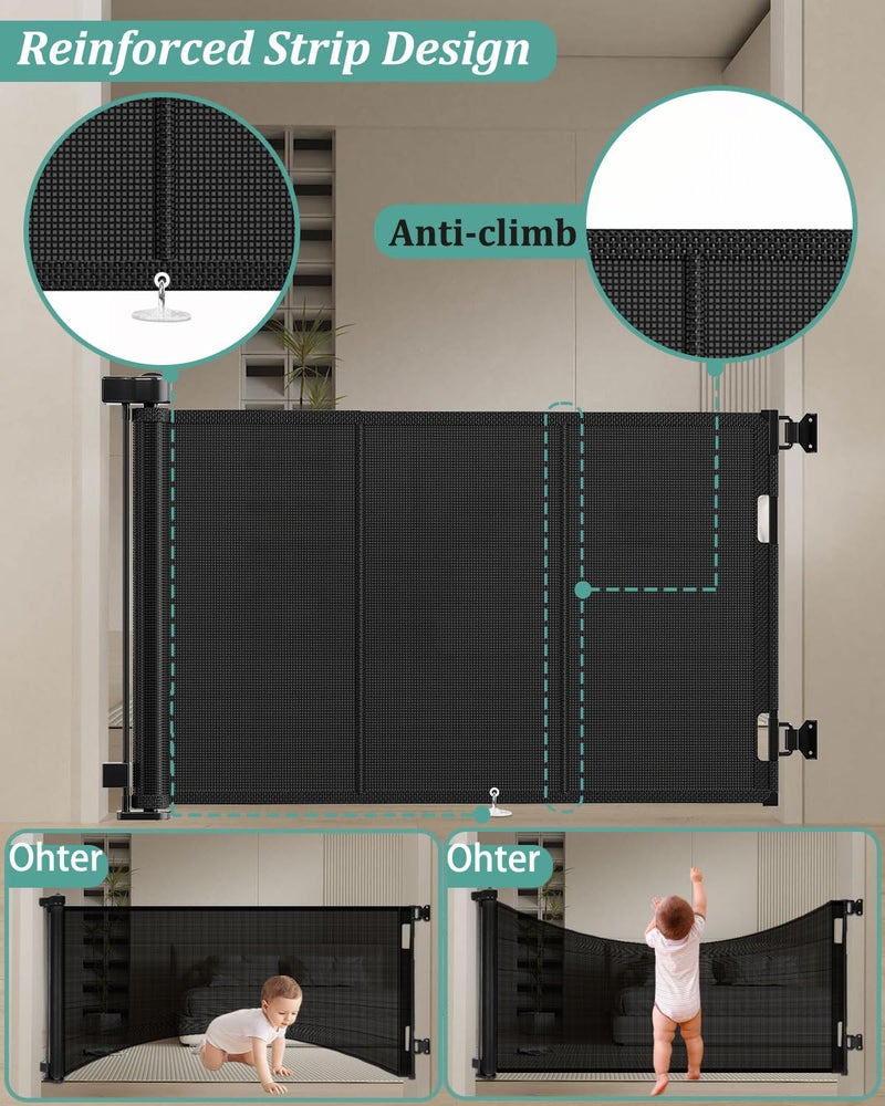 Miumoon 71 inch Retractable Baby Gates 34 inch Tall, Retractable Gate with Reinforced Strip Design to Prevent Crawling Through, 6 FT Retractable Dog Gate for Stairs, Doorways, Hallways, Indoor/Outdoor - Image 2