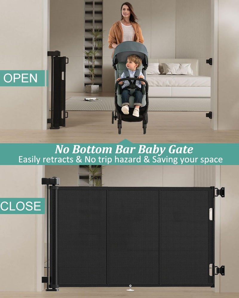 Miumoon 71 inch Retractable Baby Gates 34 inch Tall, Retractable Gate with Reinforced Strip Design to Prevent Crawling Through, 6 FT Retractable Dog Gate for Stairs, Doorways, Hallways, Indoor/Outdoor - Image 4