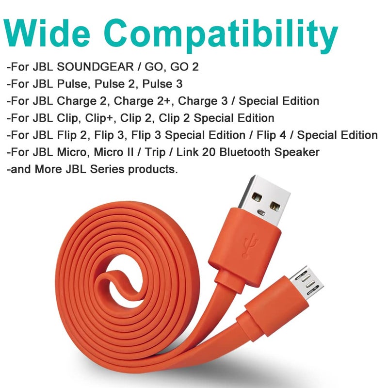SCOVEE Charger Cord for JBL Speaker,Flat Micro USB Charging Power Supply Cable Cord Line for JBL Speaker Earphone Headphone Charge Replacement 3FT - Image 3