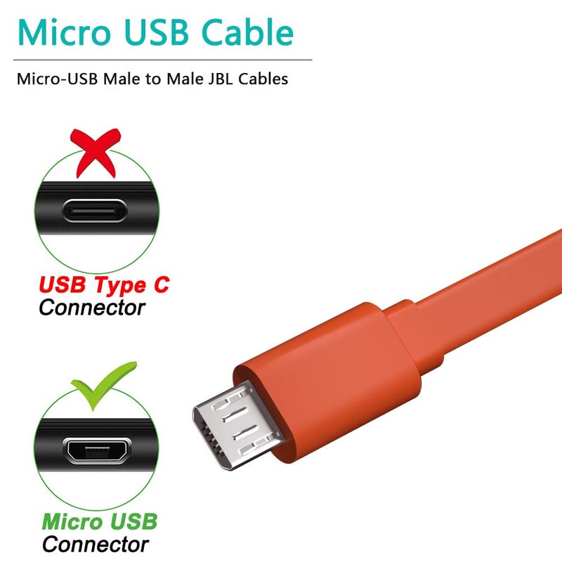 SCOVEE Charger Cord for JBL Speaker,Flat Micro USB Charging Power Supply Cable Cord Line for JBL Speaker Earphone Headphone Charge Replacement 3FT - Image 2
