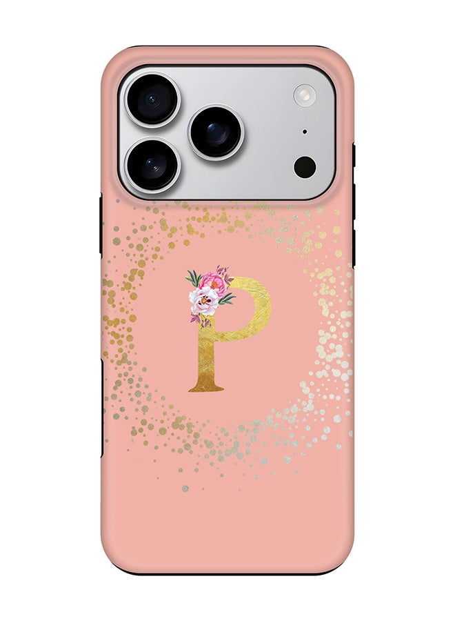 Stylizedd Tough Pro Magnetic Case for iPhone 17 Pro, Dual Layer hybrid PC + TPU Mobile Cover Matte - Custom Monogram Floral - P  (Rose Pink )