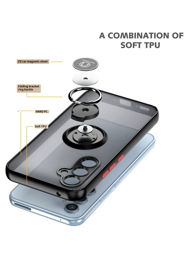 بورتوني جراب Galaxy A54 5G حلقة معدنية وحامل قبضة مسند حامل مغناطيسي للسيارة مقاوم للصدمات جراب خلفي صلب غير لامع لهاتف Samsung Galaxy A54 5G - Image 3