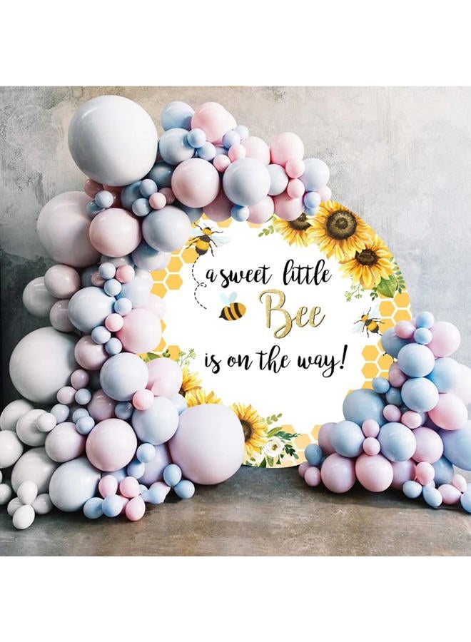Laeacco 7.2x7.2ft Little Bee Baby Shower Round Backdrop A Sweet Little Bee is on The Way Sunflower Cute Honey Bee Round Background Polyester Gender Reveal Circle Backdrop Stand Cover Photo Booth Props - Image 2