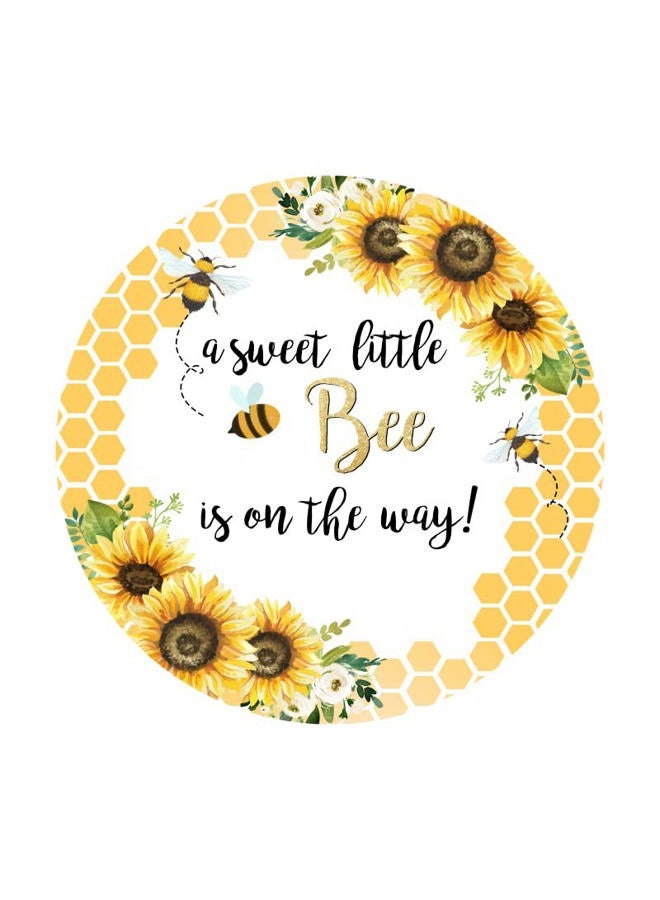 Laeacco 7.2x7.2ft Little Bee Baby Shower Round Backdrop A Sweet Little Bee is on The Way Sunflower Cute Honey Bee Round Background Polyester Gender Reveal Circle Backdrop Stand Cover Photo Booth Props - Image 4