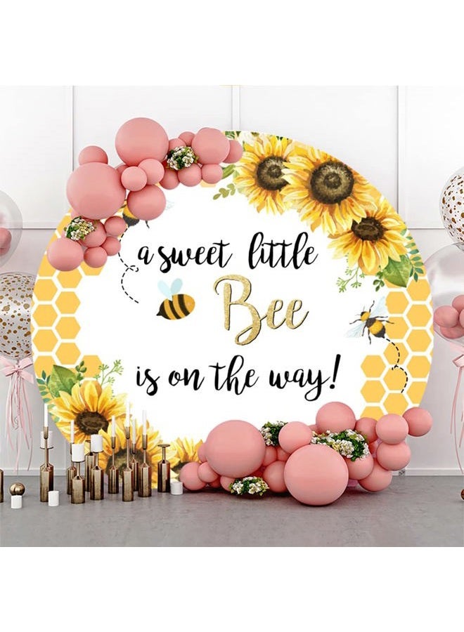 Laeacco 7.2x7.2ft Little Bee Baby Shower Round Backdrop A Sweet Little Bee is on The Way Sunflower Cute Honey Bee Round Background Polyester Gender Reveal Circle Backdrop Stand Cover Photo Booth Props - Image 3