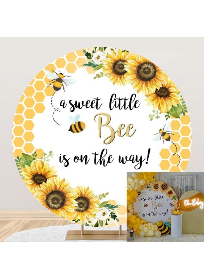 Laeacco 7.2x7.2ft Little Bee Baby Shower Round Backdrop A Sweet Little Bee is on The Way Sunflower Cute Honey Bee Round Background Polyester Gender Reveal Circle Backdrop Stand Cover Photo Booth Props - Image 1