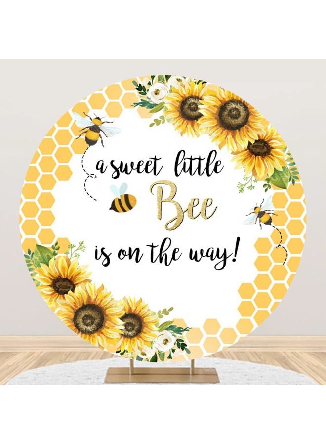 Laeacco 7.2x7.2ft Little Bee Baby Shower Round Backdrop A Sweet Little Bee is on The Way Sunflower Cute Honey Bee Round Background Polyester Gender Reveal Circle Backdrop Stand Cover Photo Booth Props - Image 5