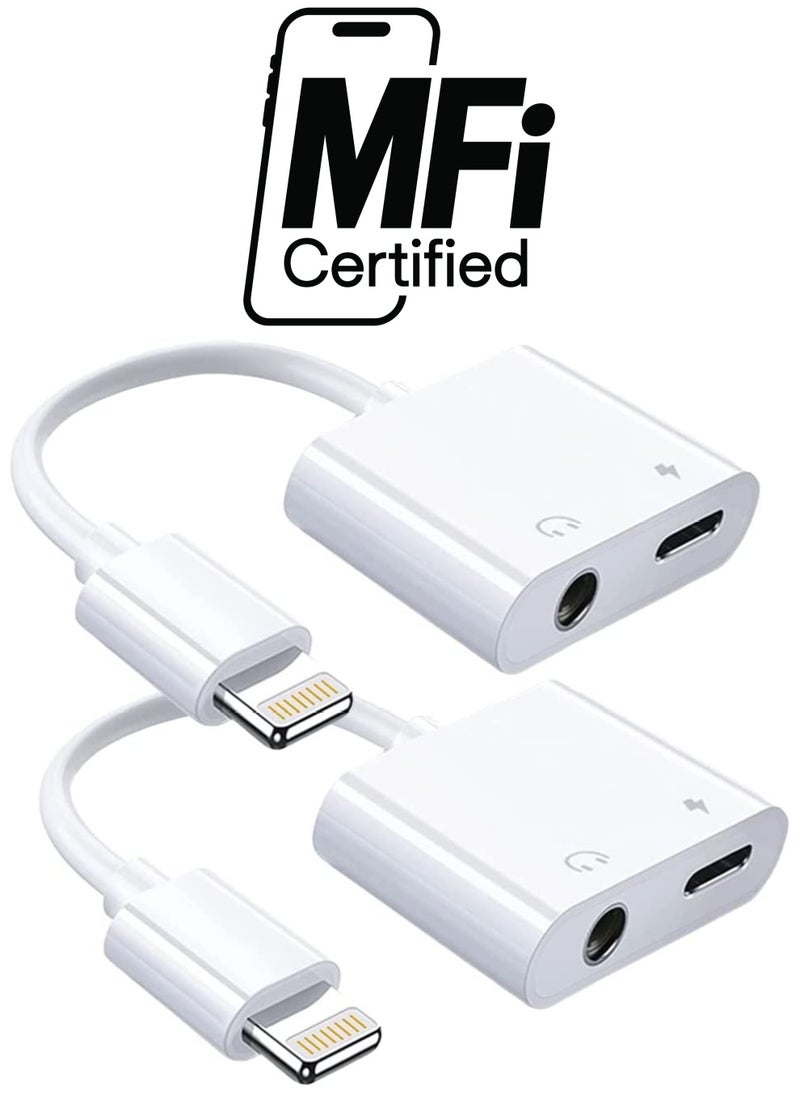 Generic iPhone Headphones Adapter & Splitter, Lightning Adapter 3.5mm Dongle Charger 2 in 1 Dual Cable Aux Audio Adapter Compatible with iPhone 14/ 14 Pro Max/ 13 Pro Max/12 Pro/11/SE/X/XR/XS/SE/8/7/6  - Image 1