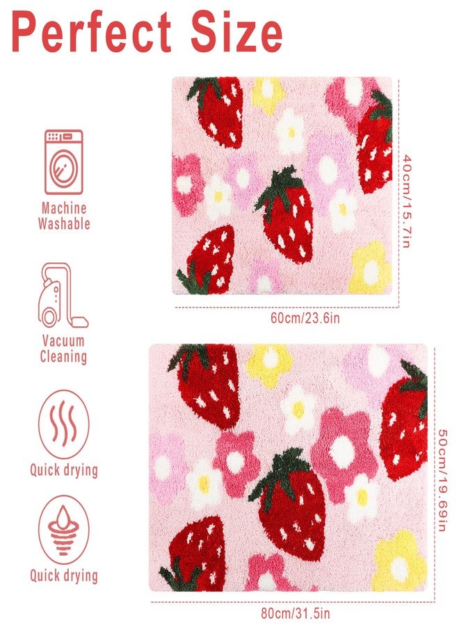 Drydiet Soft Strawberry Bathroom Rug Set - 2 Pieces (16" x 24" & 20" x 32") Non-Slip, Absorbent, Washable Bath Mats for Girls - Bathroom Decor and Doormat(Pink) - Image 2
